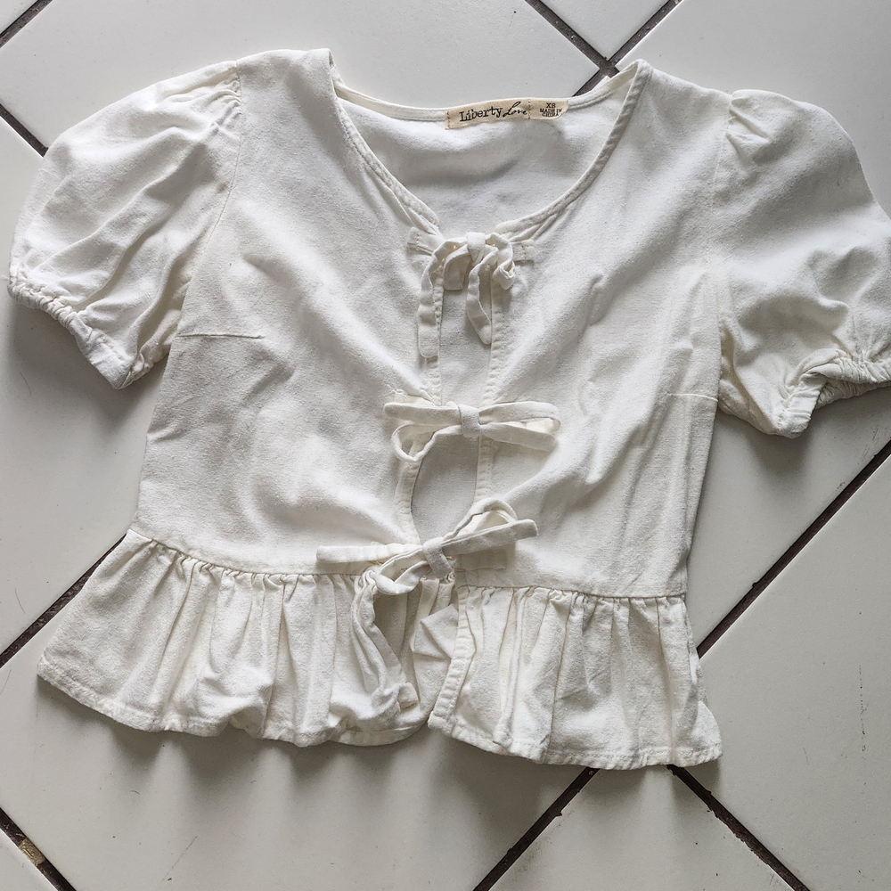 Liberty Love Cream Tie-Front Ruffle Top